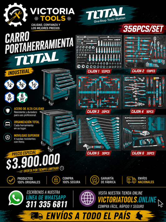 CARRO PORTA HERRAMIENTA CON 356 PZS INDUSTRIAL SUPER TOTAL
