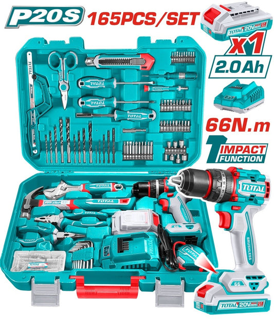 TALADRO INALÁMBRICO 20V + KIT 165 PIEZAS TOTAL