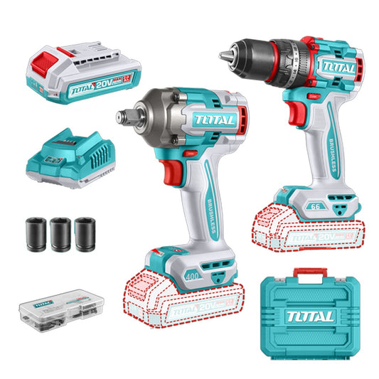 COMBO INALÁMBRICO TALADRO 1/2” 66Nm + PISTOLA DE IMPACTO 1/2” 20V 400Nm – SUPER TOTAL